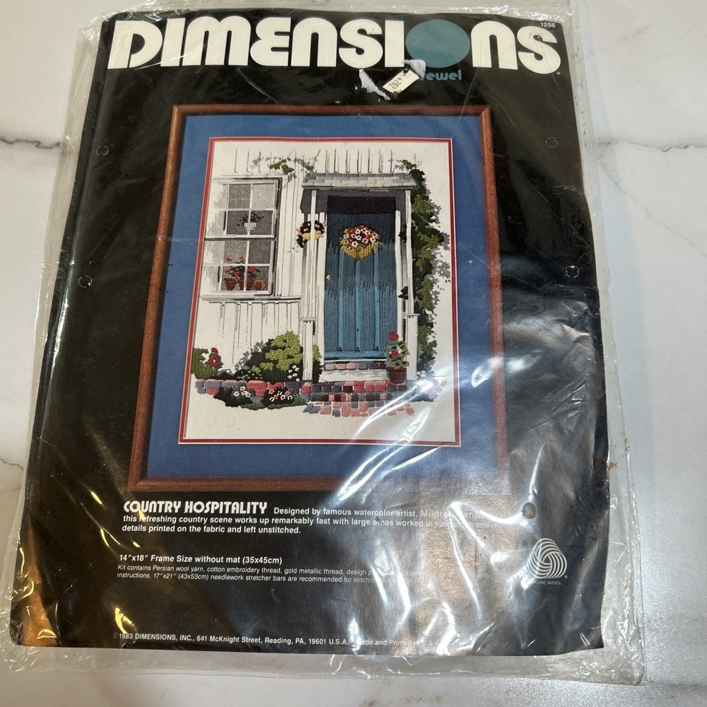 Dimensions Crewel Kit - COUNTRY HOSPITALITY #1256‎ Made in 1983 14"x18" SEALED